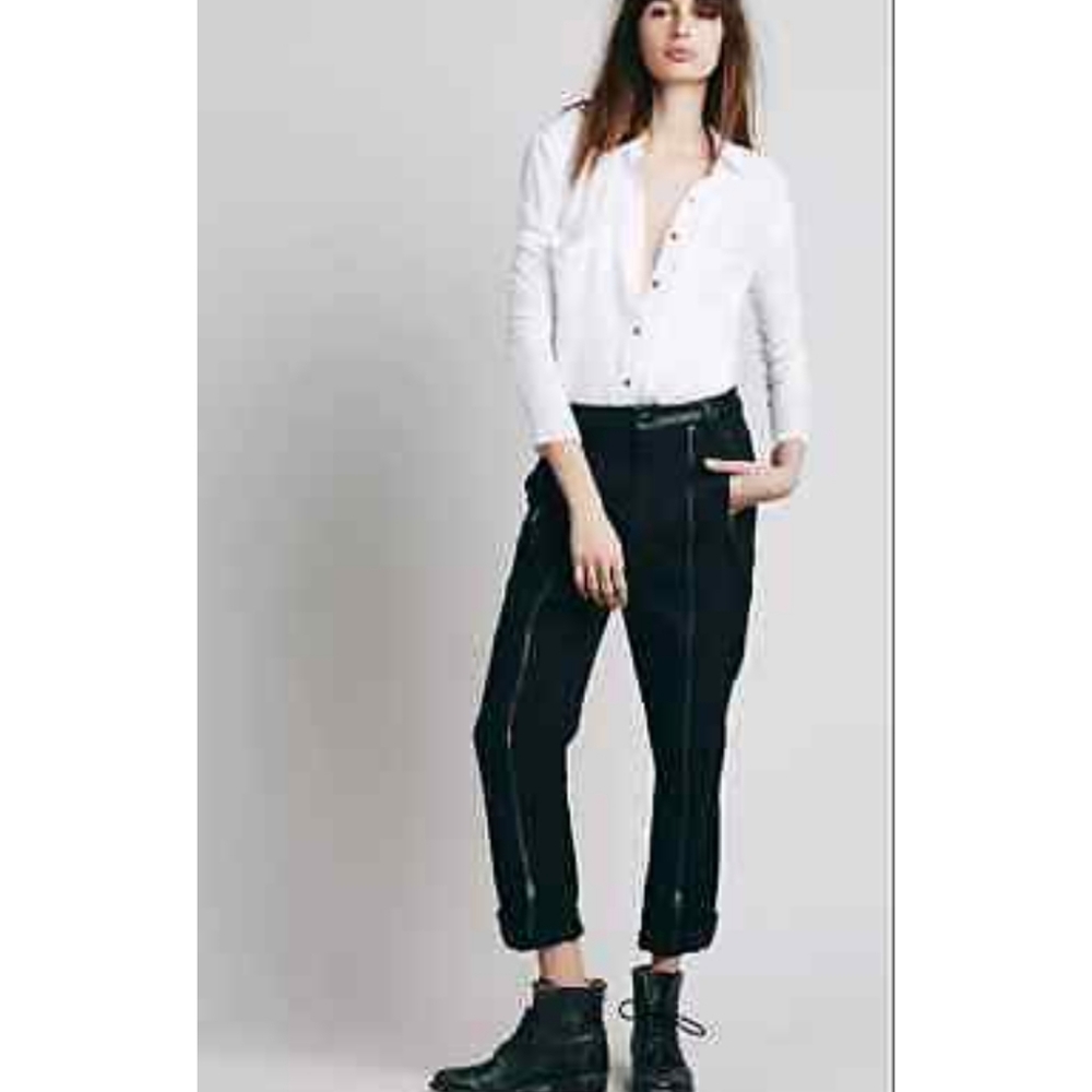 BN Vintage Free People New Romantics New Moon 100% leather trim zipper pants